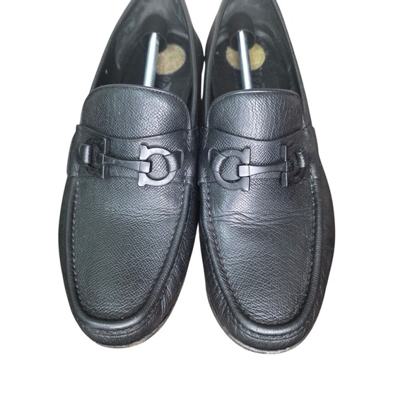 Salvatore Ferragamo Black Leather Loafers Mens 9 E Italy Horsebit Dress Shoes - Picture 6 of 10